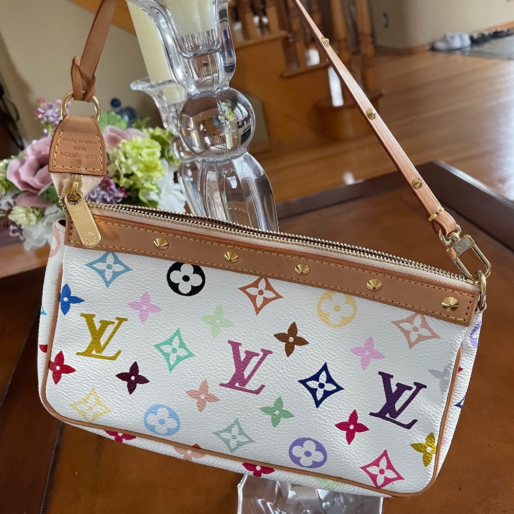 TAKASHI MURAKAMI X LOUIS VUITTON WHITE MONOGRAM MULTICOLORE POCHETTE ACCESSOIRES